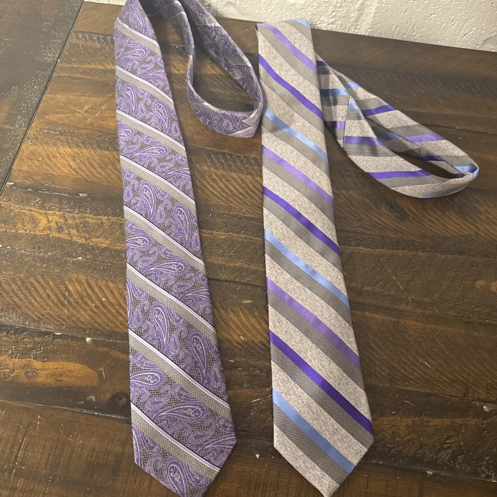 BUNDLE - 2 Pronto Uomo Ties Silk Blends Platinum Gray and Purple 3 X 59
